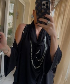 Degaje Yaka Omuzları Çıtçıtlı Tunik