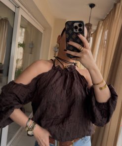 Omuz Detaylı Belden Lastikli Bluz